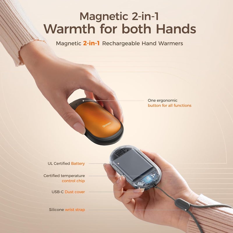 OCOOPA Magnetic Hand Warmers Rechargeable 2 Pack, Electric Handwarmers, Smart Heating UL Certified, 3-Settings,Portable Heater, Ultra Slim Pocket, Hunting Essentials, Gifts for Christmas Men, UT3 Lite - Image 5